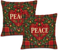 Tartan Plaid Pillow Covers 22x22 Inch Set of 2 Linen for Christmas