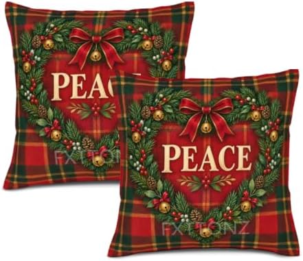 Tartan Plaid Pillow Covers 22x22 Inch Set of 2 Linen for Christmas