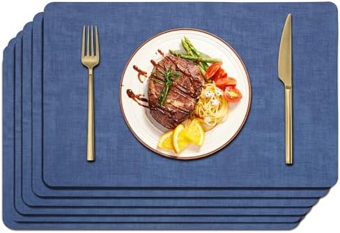 Maxpearl Faux Leather Placemats Set of 6, Easy to Clean, Navy Blue