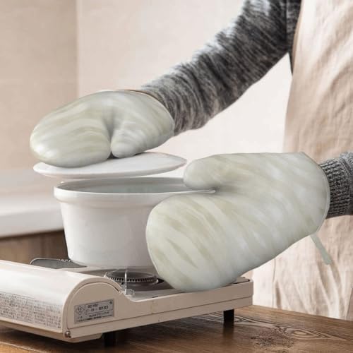 Textured Noble Light Beige and White Oven Mitts 2 Pack Kitchen Heat