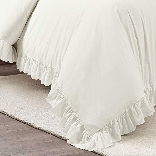 Lush Decor Reyna Ruffle Cotton Duvet Cover Set 3 Piece Set King, White
