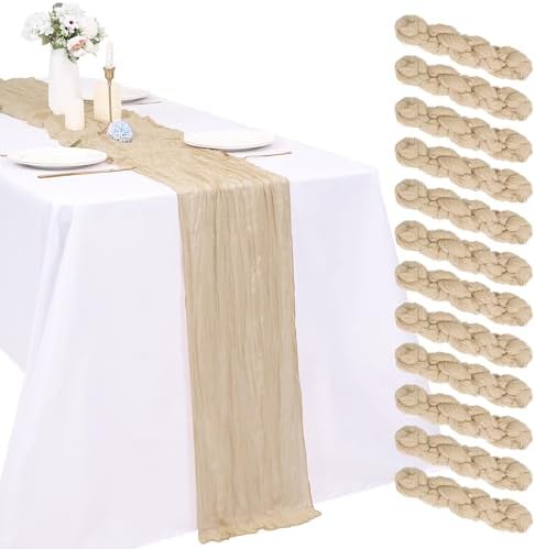 YMHPRIDE 12 Pack Beige Cheesecloth Table Runner 17x108in Gauze Table