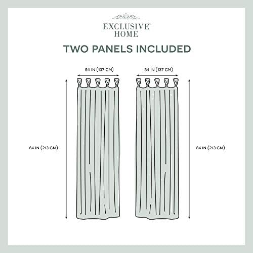 EXCLUSIVE HOME Loha Linen Braided Tab Top Curtain Panel Pair, 54"x84"