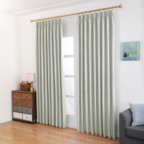 Gray Beige Full Blackout Pinch Pleated Curtains 50x108 Inches Long, 1