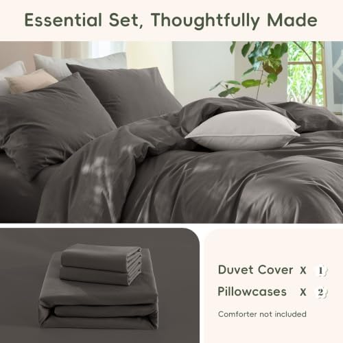 JIYUAN California King Washed Cotton Duvet Cover Set, Relaxed Linen