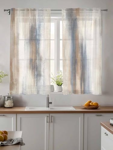 Sheer Curtains 63 Inches Long, Beige Gray Light Filtering Window
