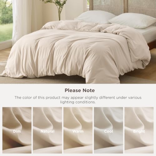 Bedsure Prewashed Duvet Cover Only, Cotton-Like Feel, Beige, Queen