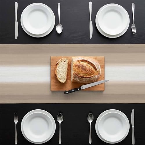 Beige Ombre Striped Table Runner 108 Inch Long Dresser Scarves Linen