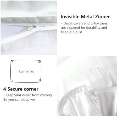 King Duvet Cover Set Soft Microfiber Plant Cherry Blossoms White