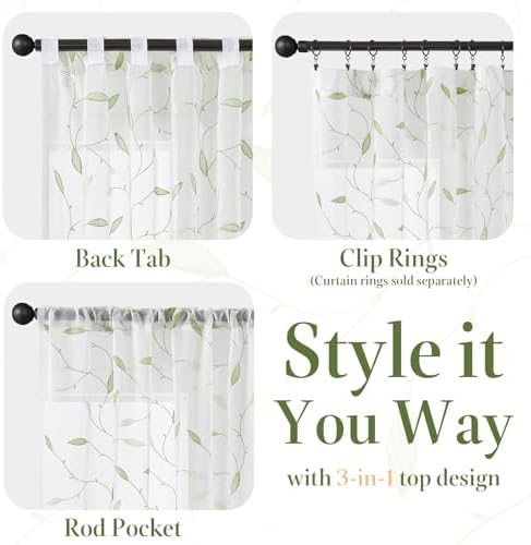 Lazzzy Embroidered Sheer Curtains Floral Leaf White Sheer Curtain for