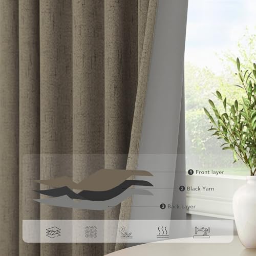 Linen Brown Curtains for Bedroom 84 Inch Long 2 Panel Burg 100%