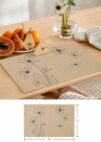Placemats Set of 8, Black Khaki Woven Placemat, Linen Place Mats for