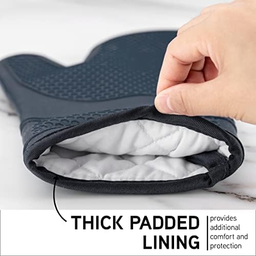 COOK WITH COLOR Silicone Oven Mitts- Heat Resistant Gloves with Soft