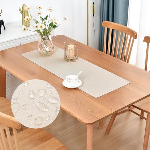 Faux Linen Small Table Runner Water Resistant 13 x 36 in, Neutral