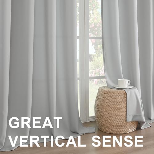 FantasDecor Grey Sheer Curtains 63 Inch Long Non-See-Through Privacy