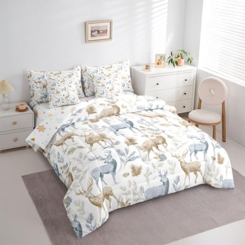Castle Fairy Deer Winter 7 Piece Bedding Set Woodland Elk Pine