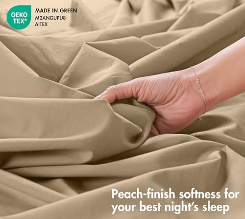 RUVANTI 100% Cotton Twin XL Sheets, Percale Weave Twin XL Set, Olive