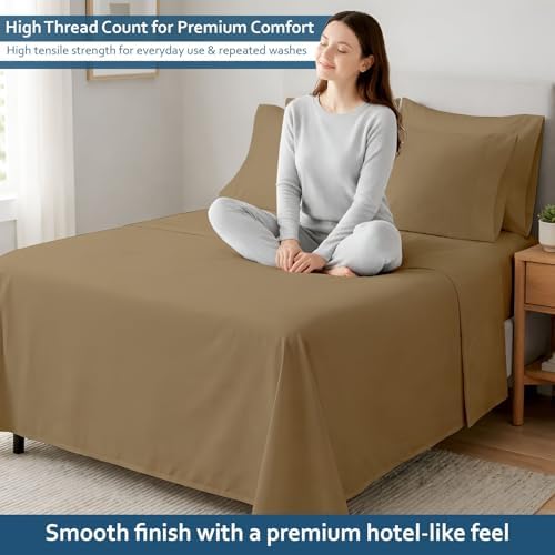 Full XL 6 Piece Egyptian Cotton Sheet Set, 16 Inch Deep Pocket, Taupe