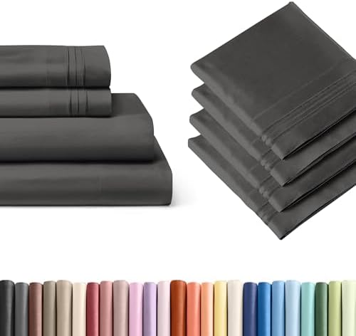 Charcoal 4-Piece Sheet Set & Pillowcase Bedding Bundle (King Size)