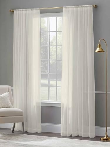 Pure Color Rice Chiffon Sheer Curtains 108 Inches Long, Minimalist