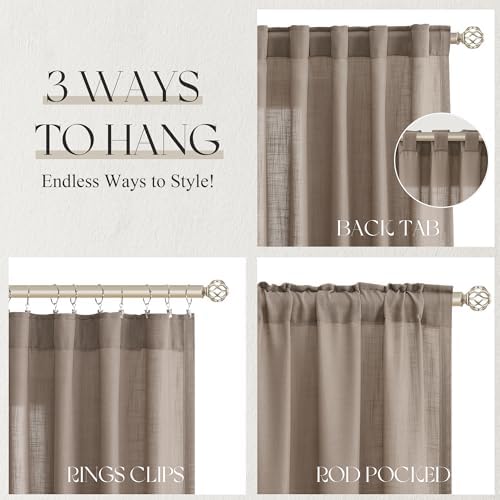 Jowels Dark Taupe Linen Curtains 96 Inch Long 2 Panels for Living Room