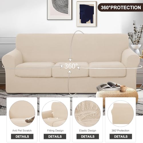 U-NICE HOME 4 Pieces Stretch Couch Cover Sofa Slipcover, Beige