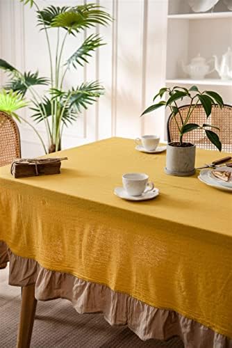 Linen Cotton Fabric Table Cloth with Ruffle for Retangular Square