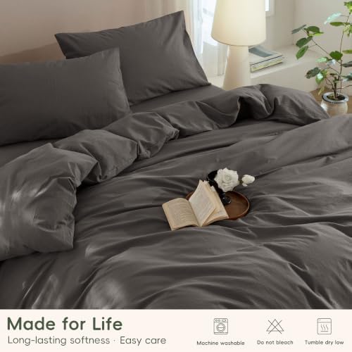 JIYUAN California King Washed Cotton Duvet Cover Set, Relaxed Linen