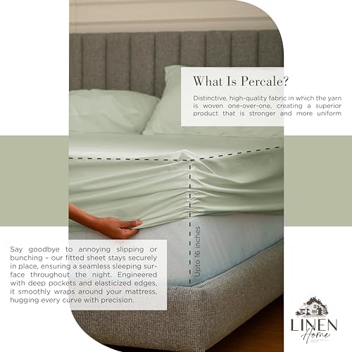 Linen Home Full Size 100% Cotton Percale Sheets, 4 Pc Cooling Set