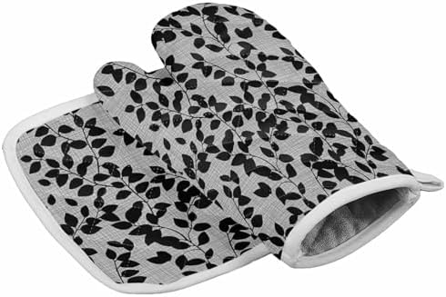 Quilted Cotton Terry Cloth Oven Mitt, Pot Holder Plant Black Leaves