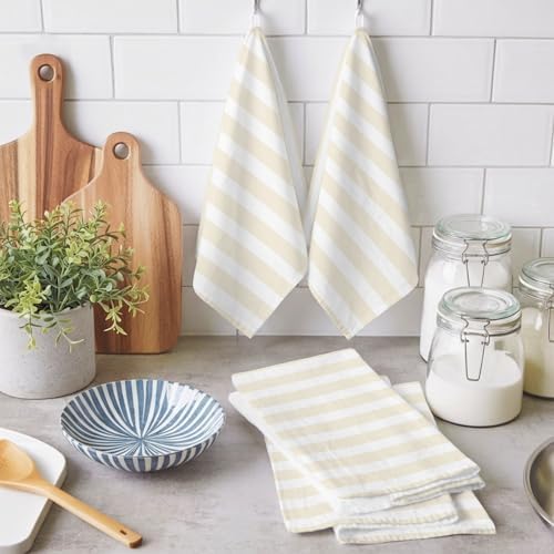 Kitchen Towels Set 3 Pack Cream Stripes Absorbent Dish Towels for