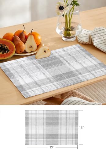 Plaid Pastoral Table Runner and Placemats Set of 4 Classic Gray Check
