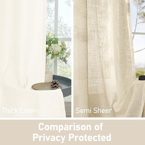 LAMIT Ivory Linen Curtains 84 Inch Length for Living Room 2 Panels