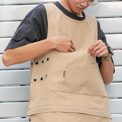 Bib Apron, Adjustable, with Pockets,Detachable Hem Suitable for