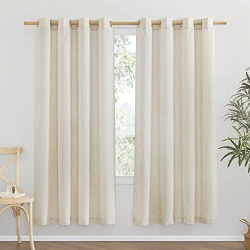 NICETOWN Linen Sheer Curtains 72 Inches Long, Natural, W55xL72, 2