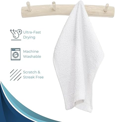 Looperry 13 x 13 Inches Bar Mop Towels White Terry Cloth Dish Rags