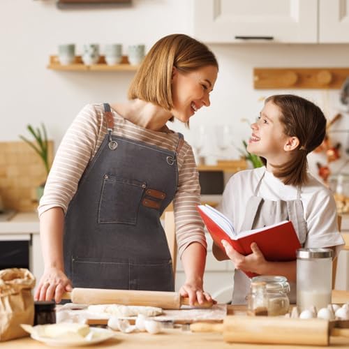 KALLORY Waterproof Canvas Apron Men and Women with Pockets Adjustable