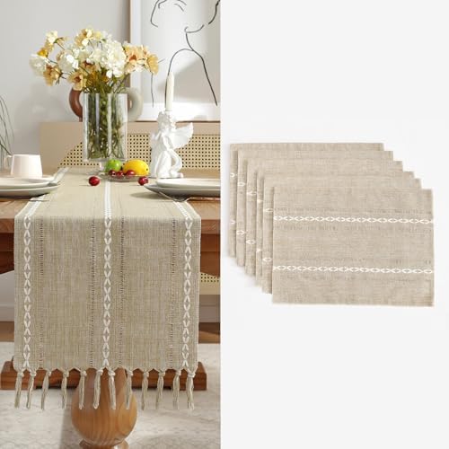 Wracra Homes Value Pack - Coffee Hemstitch Table Runner and Placemat