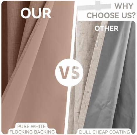 PFAS Free Mocha Linen Curtains 96 inch Length 2 Panels Set 100%