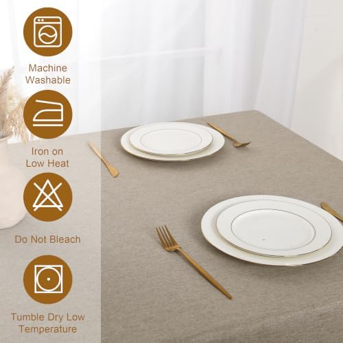 Hiasan Faux Linen Round Tablecloth 90 inch Waterproof Table Cloth