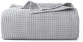 100% Cotton Waffle Blanket for Bed King Size, Light Grey