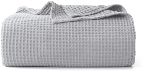 100% Cotton Waffle Blanket for Bed King Size, Light Grey