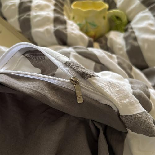 Comfort Washed Cotton Striped Duvet Cover Set, Super Soft Seersucker