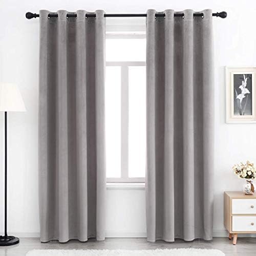 SPXTEX Grey Velvet Blackout Curtains - 120 Inch Long, Light Blocking