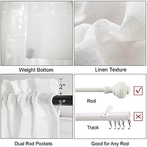 Semi Sheer Curtains Panles, Faux Linen Rod Pocket Window Sheer