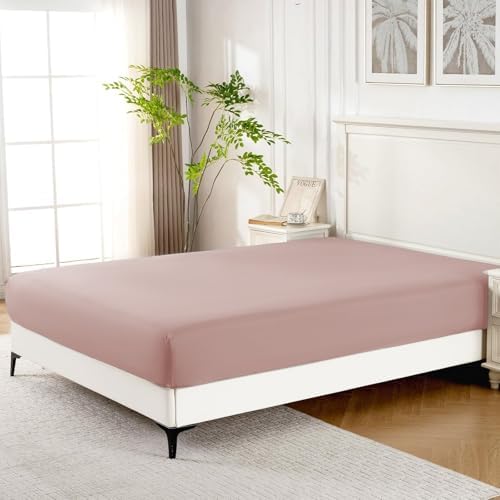 ROSE&RISY Mauve Queen Fitted Sheet, Soft and Breathable for Cozy