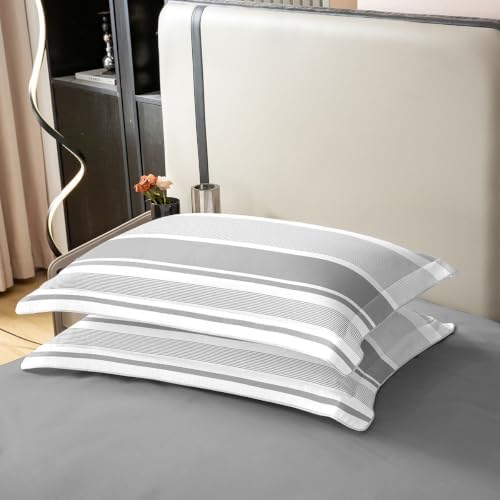 Feelyou Light Gray Striped Duvet Cover 100% Cotton King Size