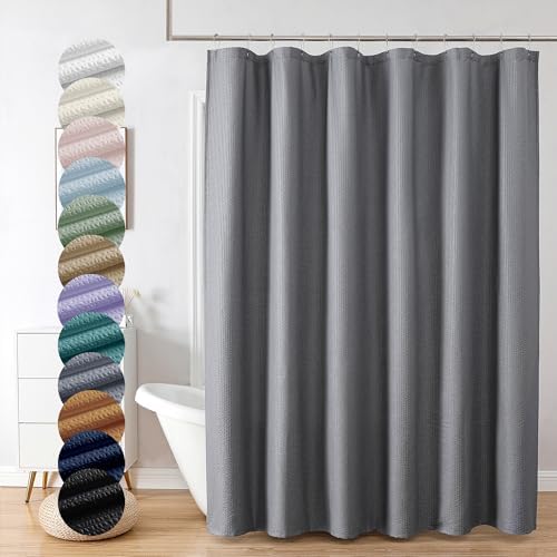 OVZME Berry Grey Waffle Shower Curtain, 3D Embossed Textured Grey