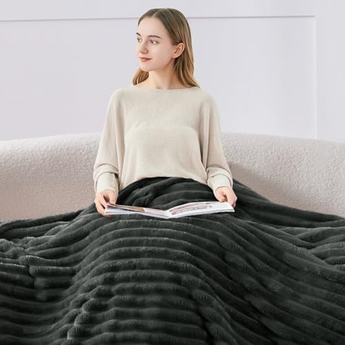 BEDELITE Ribbed King Size Blanket for Bed, Charcoal Grey, 108"x90"