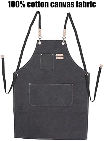 Cotton Canvas Apron, Adjustable Cross Back Cooking Apron with Pockets